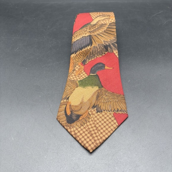Polo Ralph Lauren Mallard Duck Flying Novelty Tie Red Houndstooth Handmade USA - Picture 4 of 15
